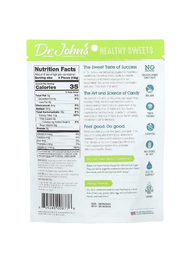Dr. John's Healthy Sweets Dr. John's Healthy Sweets, Assorted Hard Candy, + Fiber & Vitamin C, Watermelon, Green Apple, & Strawberry, 3.85 oz (109 g)  - Image 2