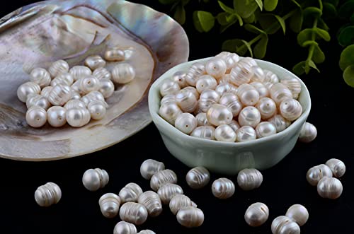 Eswala Pearls Beads for Jewelry Making 100pcs 9-10mm Natural Genuine Real Freshwater Cultured Pearl White Rice Oval Loose Gemstone Bead Holes 0.7mm Crafts Necklaces Bracelets Earrings (White, 9-10mm) - Image 2