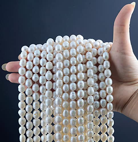 Eswala Pearls Beads for Jewelry Making 100pcs 9-10mm Natural Genuine Real Freshwater Cultured Pearl White Rice Oval Loose Gemstone Bead Holes 0.7mm Crafts Necklaces Bracelets Earrings (White, 9-10mm) - Image 3