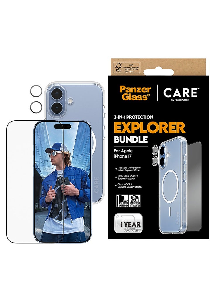 بانزرجلاس بكج حماية بانزر جلاس CARE يدعم MagSafe اكسبلورر 3 في 1 ايفون 17 - شفاف - Image 1