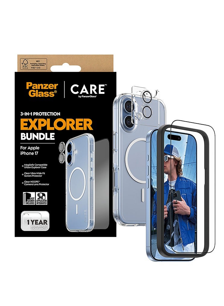 بانزرجلاس بكج حماية بانزر جلاس CARE يدعم MagSafe اكسبلورر 3 في 1 ايفون 17 - شفاف - Image 2