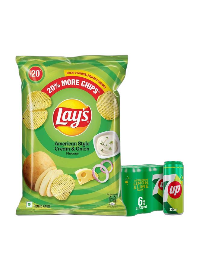7up لايز أمريكان ستايل كريم اند أونيون فليفر 48جرام + علب مشروب غازي 7up 330مل عبوة من 6 - Image 1