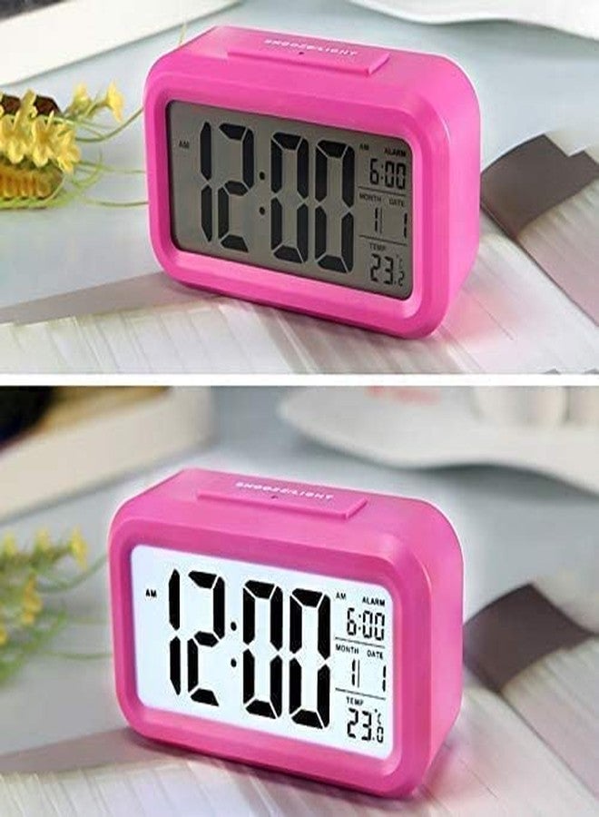 NXZ Digital Alarm Clock for Home Bedroom with Smart Automatic Sensor Backlight LCD Screen,Date & Temperature for Students Desk Table-ABS Plastic,Black,Medium (Pink) - Image 2