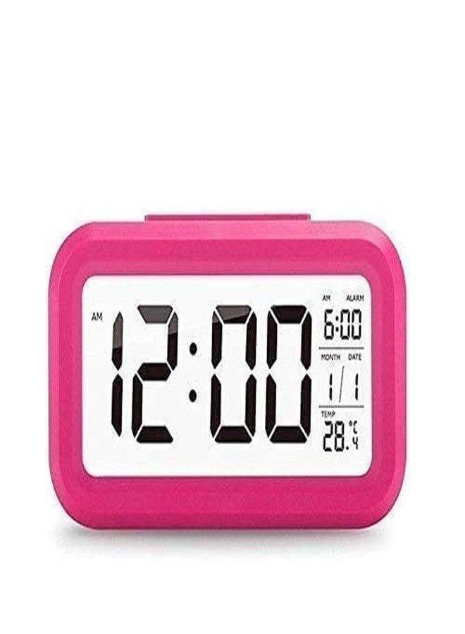 NXZ Digital Alarm Clock for Home Bedroom with Smart Automatic Sensor Backlight LCD Screen,Date & Temperature for Students Desk Table-ABS Plastic,Black,Medium (Pink) - Image 1