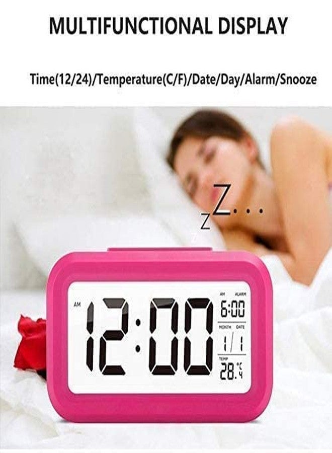 NXZ Digital Alarm Clock for Home Bedroom with Smart Automatic Sensor Backlight LCD Screen,Date & Temperature for Students Desk Table-ABS Plastic,Black,Medium (Pink) - Image 3