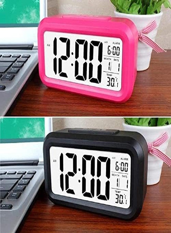 NXZ Digital Alarm Clock for Home Bedroom with Smart Automatic Sensor Backlight LCD Screen,Date & Temperature for Students Desk Table-ABS Plastic,Black,Medium (Pink) - Image 5