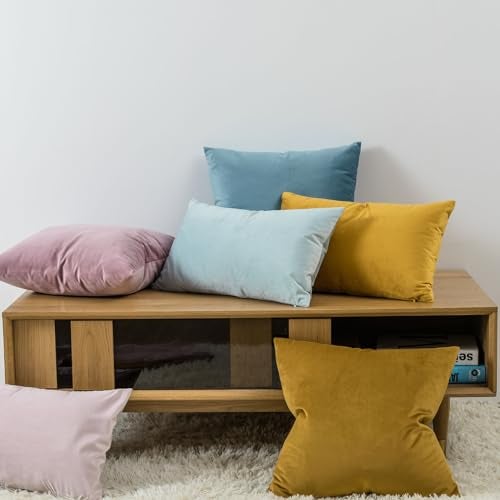 JUSPURBET Couch Pillow Covers Set of 2 Decorative Velvet Throw Pillow Covers Cases 18x18 inch for Modern Farmhouse Home Decor Soft Cushion Covers Cases with Hidden Zipper for Sofa Bed Mustard Yellow - Image 4