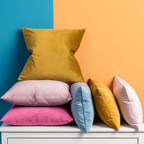 JUSPURBET Couch Pillow Covers Set of 2 Decorative Velvet Throw Pillow Covers Cases 18x18 inch for Modern Farmhouse Home Decor Soft Cushion Covers Cases with Hidden Zipper for Sofa Bed Mustard Yellow - Image 2
