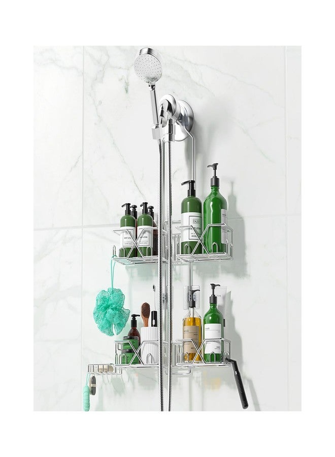 Sewulidon Stainless Steel Shower Caddy for Handheld Shower Heads,Rustproof Hose Shower Organizer Adjustable Length Shower Rack with 24 Hooks,Razor Holder,Soap Holder - Image 1
