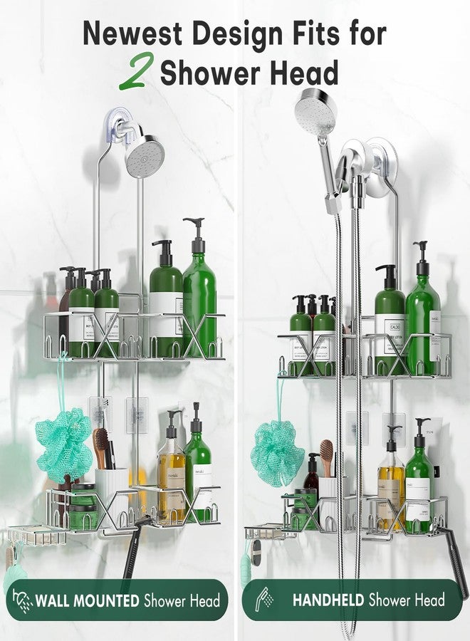 Sewulidon Stainless Steel Shower Caddy for Handheld Shower Heads,Rustproof Hose Shower Organizer Adjustable Length Shower Rack with 24 Hooks,Razor Holder,Soap Holder - Image 3
