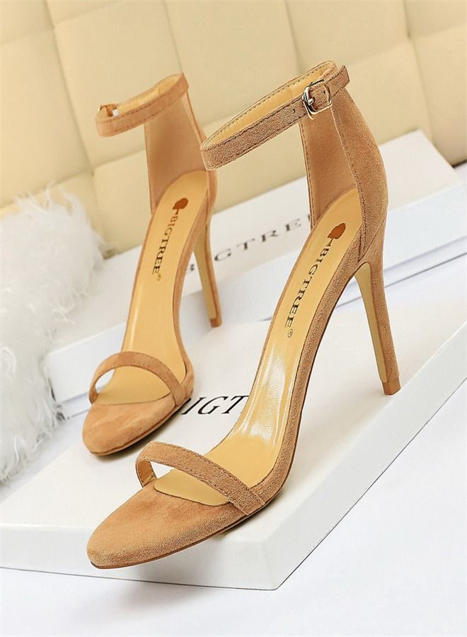 BIGTREE Open-Toed High-Heeled Sandals 8CM Beige