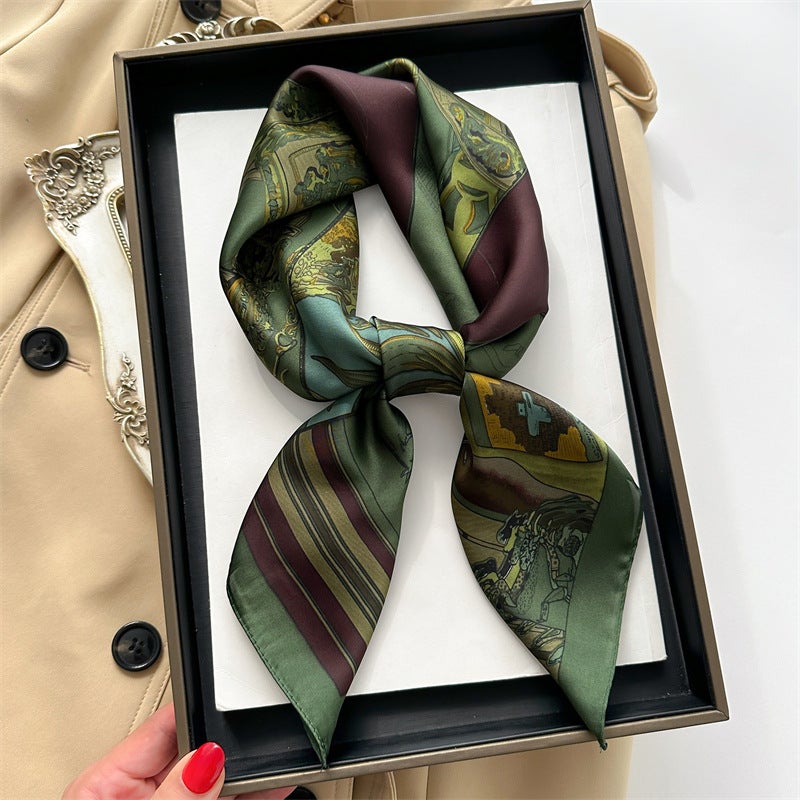 Spring and Summer Cartoon Cute Silk Scarf Small Square Silk 70cm Scarf Women's Korean Style Cat Hair Belt Decorative Headscarf - Image 5
