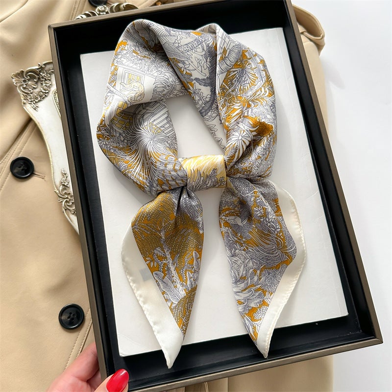 Spring and Summer Cartoon Cute Silk Scarf Small Square Silk 70cm Scarf Women's Korean Style Cat Hair Belt Decorative Headscarf - Image 4
