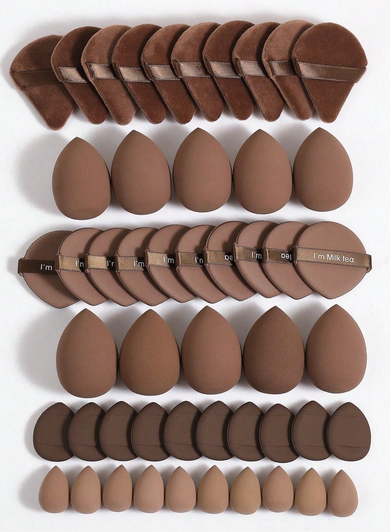 Miamia 50 Pcs  Multi-Functional Makeup Sponge Blender Set, Soft and Delicate, Suitable for Foundation, Concealer, and Setting, for Women and Adults Brown