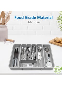 Beauenty Silverware Drawer Organizer, Expandable Utensil Tray for Kitchen Drawer Organizer, Cutlery and Flatware Holder for Forks, Knives, Adjustable Plastic Kitchen Organizers Storage Solution(Grey)  - Image 5