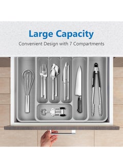 Beauenty Silverware Drawer Organizer, Expandable Utensil Tray for Kitchen Drawer Organizer, Cutlery and Flatware Holder for Forks, Knives, Adjustable Plastic Kitchen Organizers Storage Solution(Grey)  - Image 2