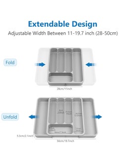 Beauenty Silverware Drawer Organizer, Expandable Utensil Tray for Kitchen Drawer Organizer, Cutlery and Flatware Holder for Forks, Knives, Adjustable Plastic Kitchen Organizers Storage Solution(Grey)  - Image 3