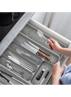 Beauenty Silverware Drawer Organizer, Expandable Utensil Tray for Kitchen Drawer Organizer, Cutlery and Flatware Holder for Forks, Knives, Adjustable Plastic Kitchen Organizers Storage Solution(Grey)  - Image 1