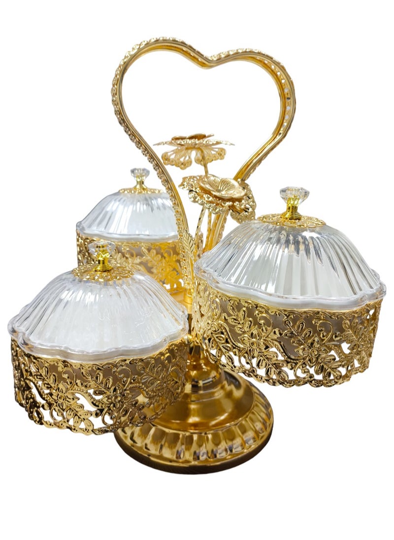 A TO Z Elegant Heart-Shaped Golden Ceramic 4 Compartment Tray Set - Traditional Arabic Design Decorative Tray for Dates, Dry Fruits, Candies & Chocolates | Perfect for Personal Use & Guest Entertaining  - Image 1