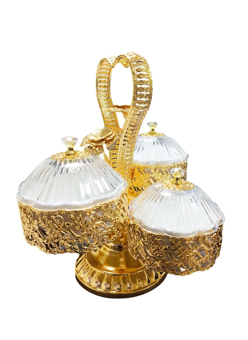 A TO Z Elegant Heart-Shaped Golden Ceramic 4 Compartment Tray Set - Traditional Arabic Design Decorative Tray for Dates, Dry Fruits, Candies & Chocolates | Perfect for Personal Use & Guest Entertaining  - Image 2