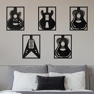 Amyhill Amyhill 5 Pcs Wooden Music Wall Art Decor Modern Guitar Wall Decor Hollow Music Wall Decor Musical Room Decor Black - Image 1