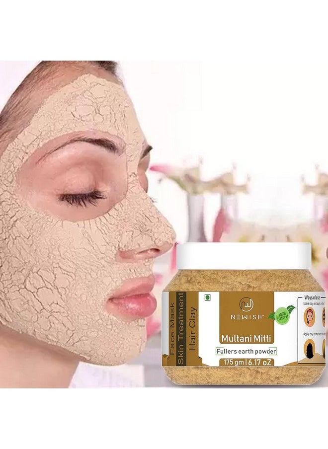 نيوش مسحوق مولتاني ميتى طبيعي ونقي 100% للبشرة والوجه | مسحوق فولرز إيرث | مناسب لجميع أنواع البشرة | الوزن -175 جرام  - Image 1