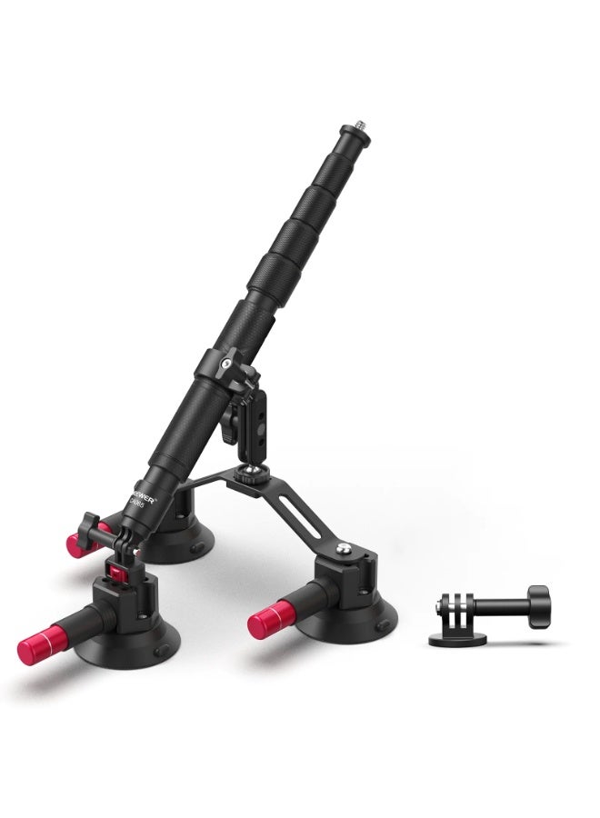 NEEWER Triple Suction Cup Car Mount with Telescopic Pole & 360° Ball Head – Heavy Duty POV Action Camera Holder for Windshield, Dashboard, Hood – Compatible with GoPro, DJI Osmo, Insta360, AKASO - Image 1