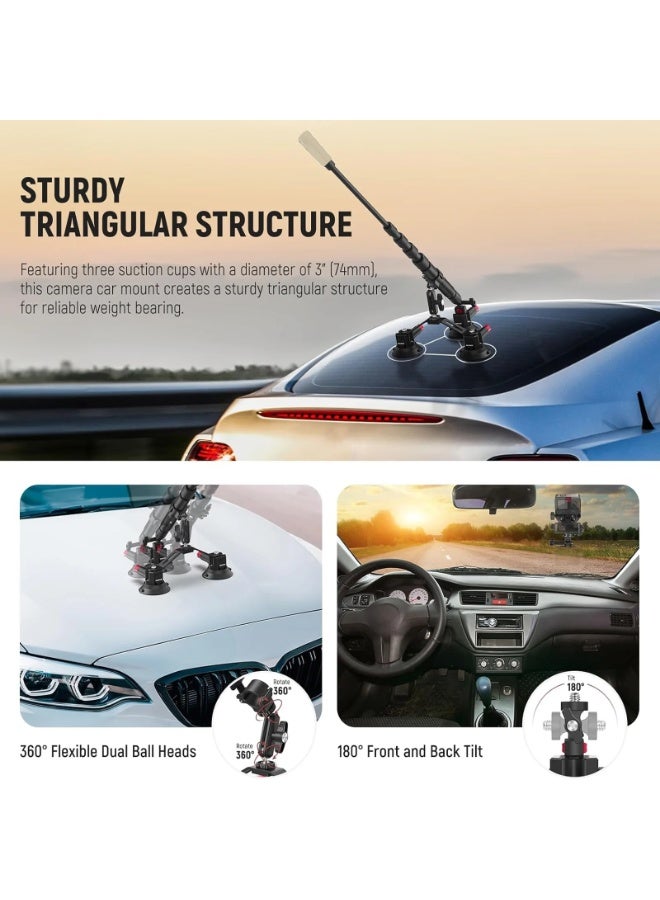 NEEWER Triple Suction Cup Car Mount with Telescopic Pole & 360° Ball Head – Heavy Duty POV Action Camera Holder for Windshield, Dashboard, Hood – Compatible with GoPro, DJI Osmo, Insta360, AKASO - Image 4