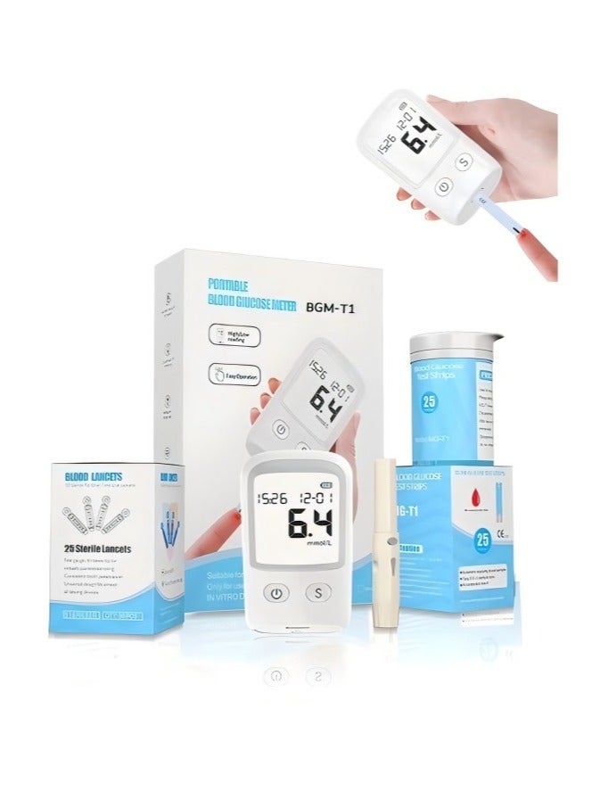 Generic Blood Glucose Monitoring System - Self-Monitoring Blood Sugar Test Kit with 50 Glucometer Strips and 50 Lancets - Diabetes Testing Set for Home Use | Glucometer Kit with High Precision  - Image 1