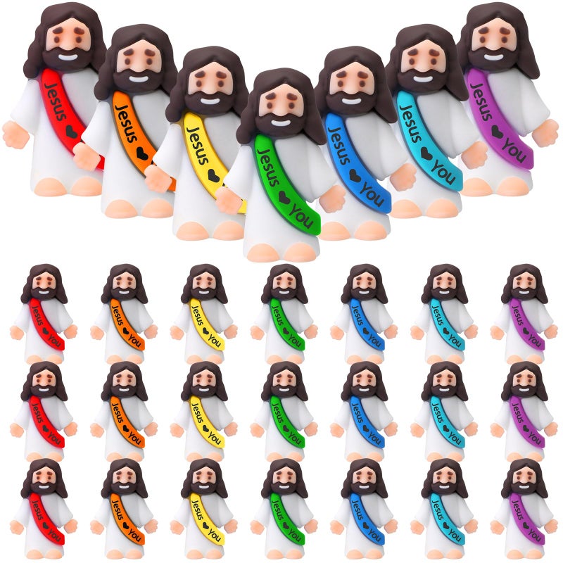 Bememo 25 Pcs Little Jesus Figures, Mini Jesus Loves You Figures, Original Design Multicolor Tiny Easter Figurines to Hide and Seek Religious Gifts for Easter Egg Stuffers(Rainbow Color) - Image 1