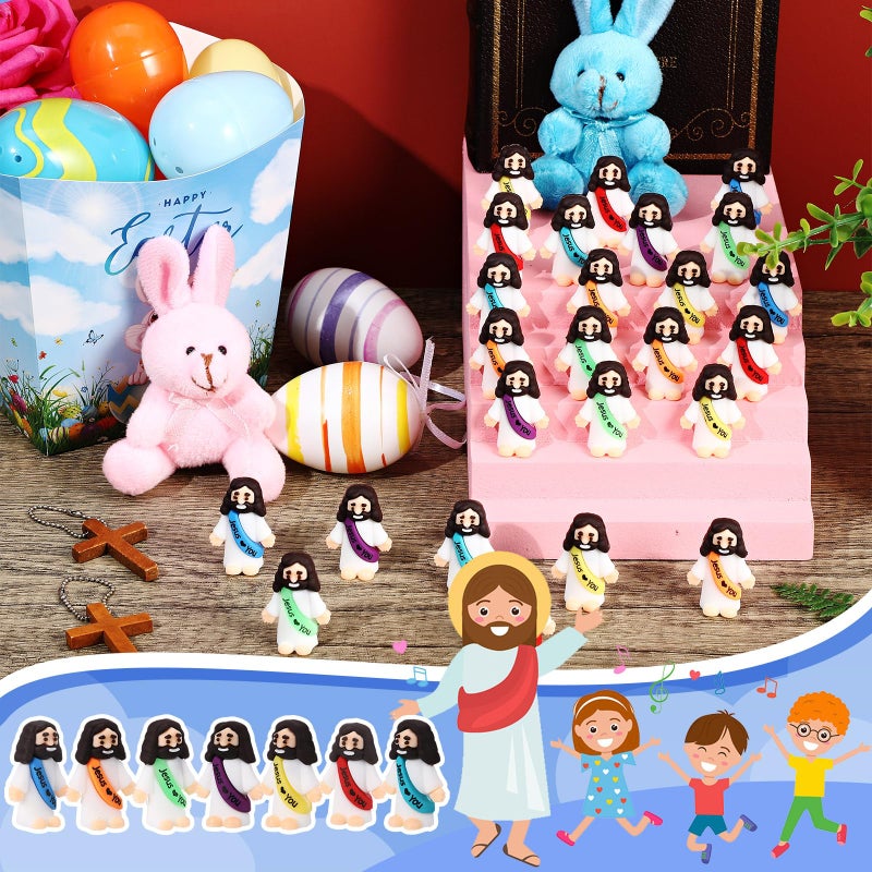 Bememo 25 Pcs Little Jesus Figures, Mini Jesus Loves You Figures, Original Design Multicolor Tiny Easter Figurines to Hide and Seek Religious Gifts for Easter Egg Stuffers(Rainbow Color) - Image 3