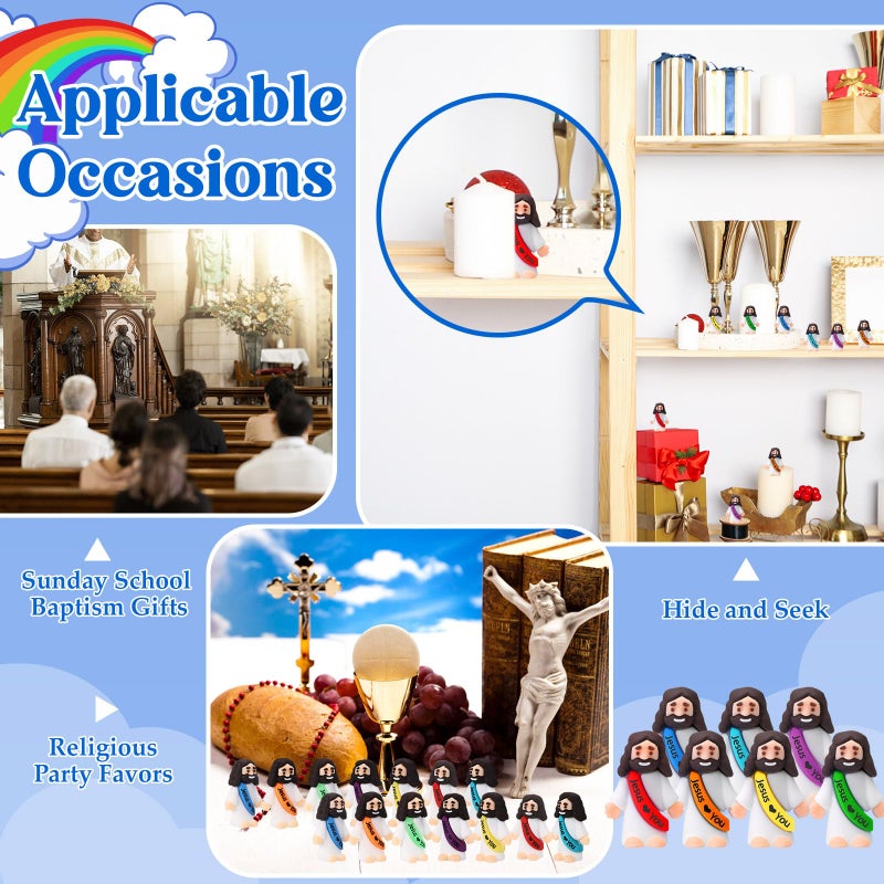 Bememo 25 Pcs Little Jesus Figures, Mini Jesus Loves You Figures, Original Design Multicolor Tiny Easter Figurines to Hide and Seek Religious Gifts for Easter Egg Stuffers(Rainbow Color) - Image 4