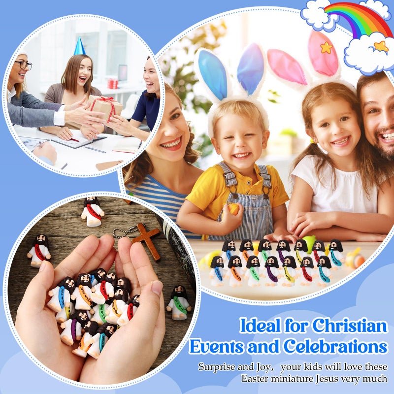 Bememo 25 Pcs Little Jesus Figures, Mini Jesus Loves You Figures, Original Design Multicolor Tiny Easter Figurines to Hide and Seek Religious Gifts for Easter Egg Stuffers(Rainbow Color) - Image 5