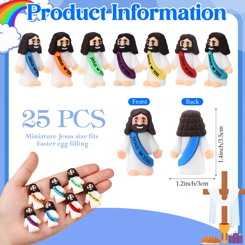 Bememo 25 Pcs Little Jesus Figures, Mini Jesus Loves You Figures, Original Design Multicolor Tiny Easter Figurines to Hide and Seek Religious Gifts for Easter Egg Stuffers(Rainbow Color) - Image 2