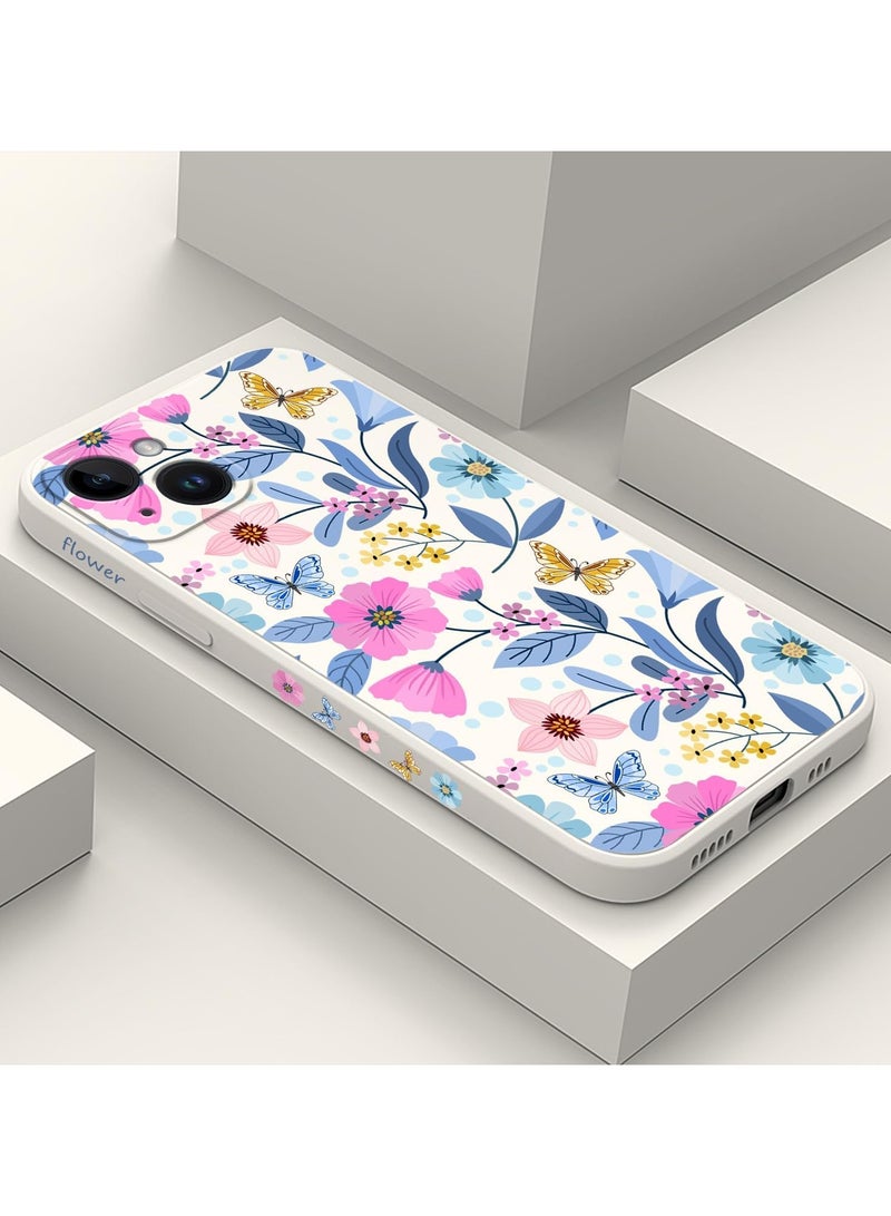 غطاء iPhone 14 Plus تصميم نمط الزهور الإبداعي غطاء سيليكون ناعم رفيع مضاد للصدمات لهاتف iPhone 14 Plus، 6.7 بوصة - زهور بيضاء - Image 2