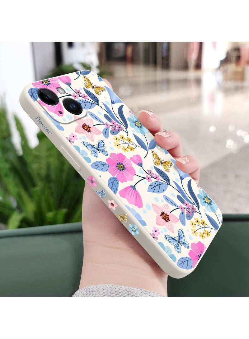 غطاء iPhone 14 Plus تصميم نمط الزهور الإبداعي غطاء سيليكون ناعم رفيع مضاد للصدمات لهاتف iPhone 14 Plus، 6.7 بوصة - زهور بيضاء - Image 3