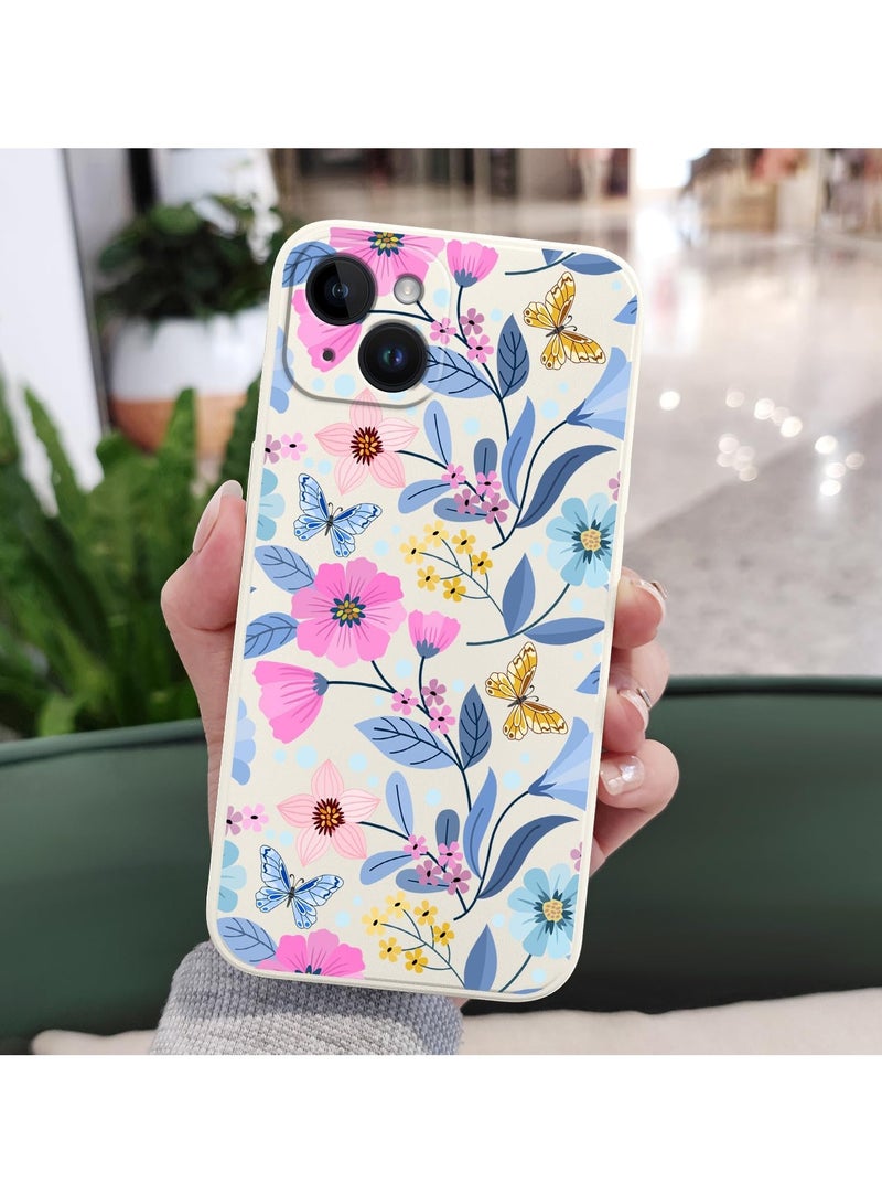 غطاء iPhone 14 Plus تصميم نمط الزهور الإبداعي غطاء سيليكون ناعم رفيع مضاد للصدمات لهاتف iPhone 14 Plus، 6.7 بوصة - زهور بيضاء - Image 4