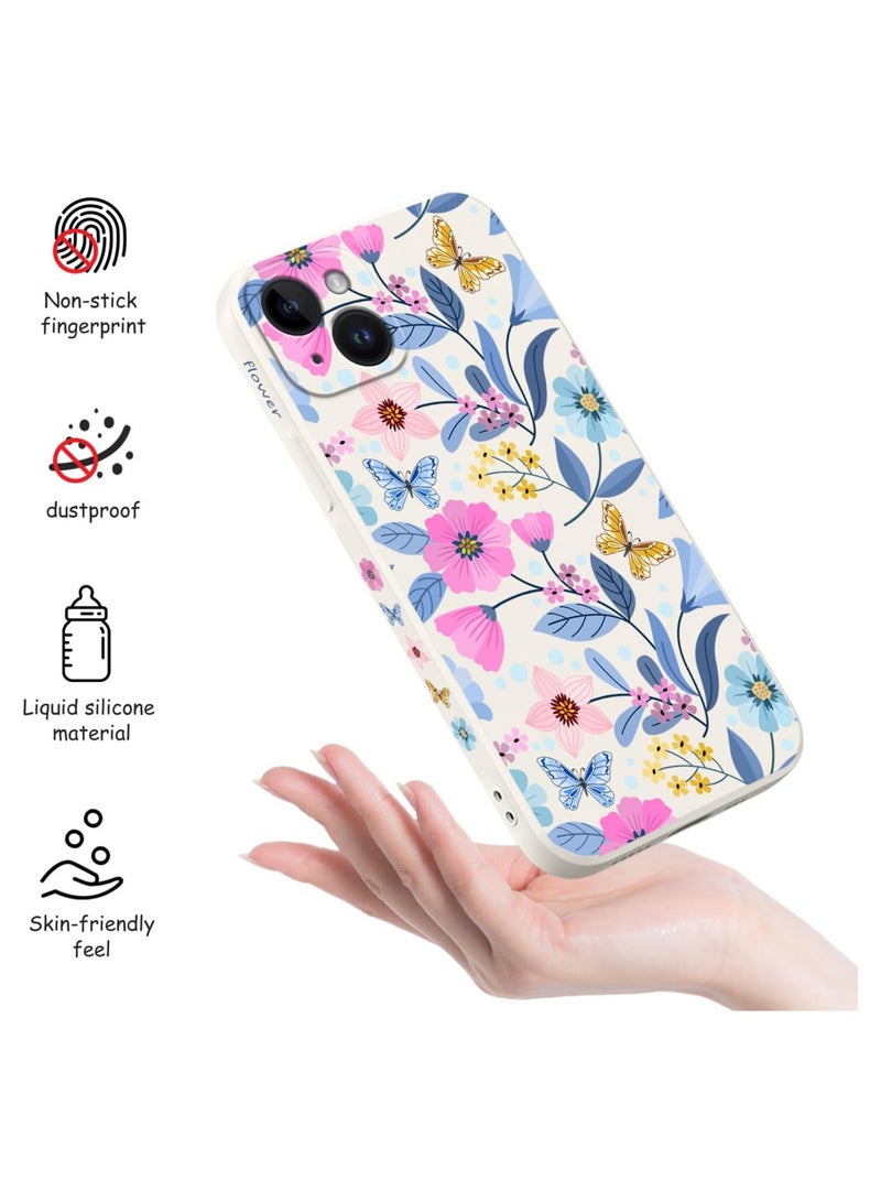 غطاء iPhone 14 Plus تصميم نمط الزهور الإبداعي غطاء سيليكون ناعم رفيع مضاد للصدمات لهاتف iPhone 14 Plus، 6.7 بوصة - زهور بيضاء - Image 5