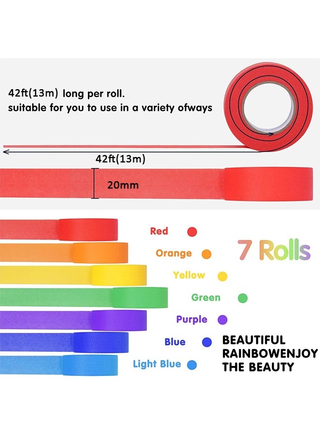Colored Masking Tape, 7 Different Color Rolls, 20mm x 13 m of Colorful Craft Tape, Art Supplies for Kids Colored Painters Tape, Labeling and Color-Coding (Seven-Color) - Image 2