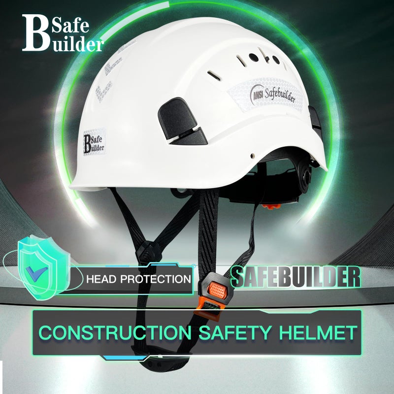 SAFEBUILDER خوذة سلامة البناء Safebuilder Abs للعمل على الارتفاع والإنقاذ ذات قبعة صلبة بفتحات تهوية مع نظام تعليق بسقاطة قابلة للتعديل بستة نقاط Ansi Z89.1-14 (01-خوذة أمان بيضاء) - Image 2