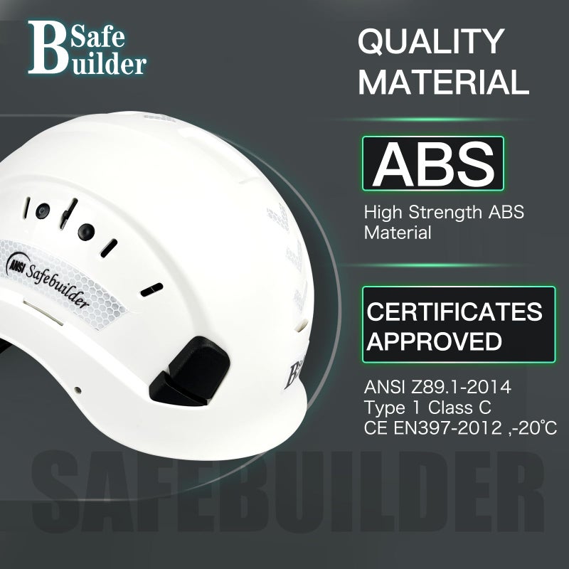 SAFEBUILDER خوذة سلامة البناء Safebuilder Abs للعمل على الارتفاع والإنقاذ ذات قبعة صلبة بفتحات تهوية مع نظام تعليق بسقاطة قابلة للتعديل بستة نقاط Ansi Z89.1-14 (01-خوذة أمان بيضاء) - Image 3