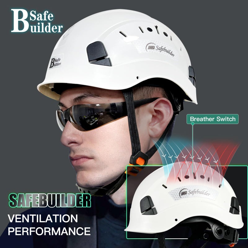 SAFEBUILDER خوذة سلامة البناء Safebuilder Abs للعمل على الارتفاع والإنقاذ ذات قبعة صلبة بفتحات تهوية مع نظام تعليق بسقاطة قابلة للتعديل بستة نقاط Ansi Z89.1-14 (01-خوذة أمان بيضاء) - Image 4
