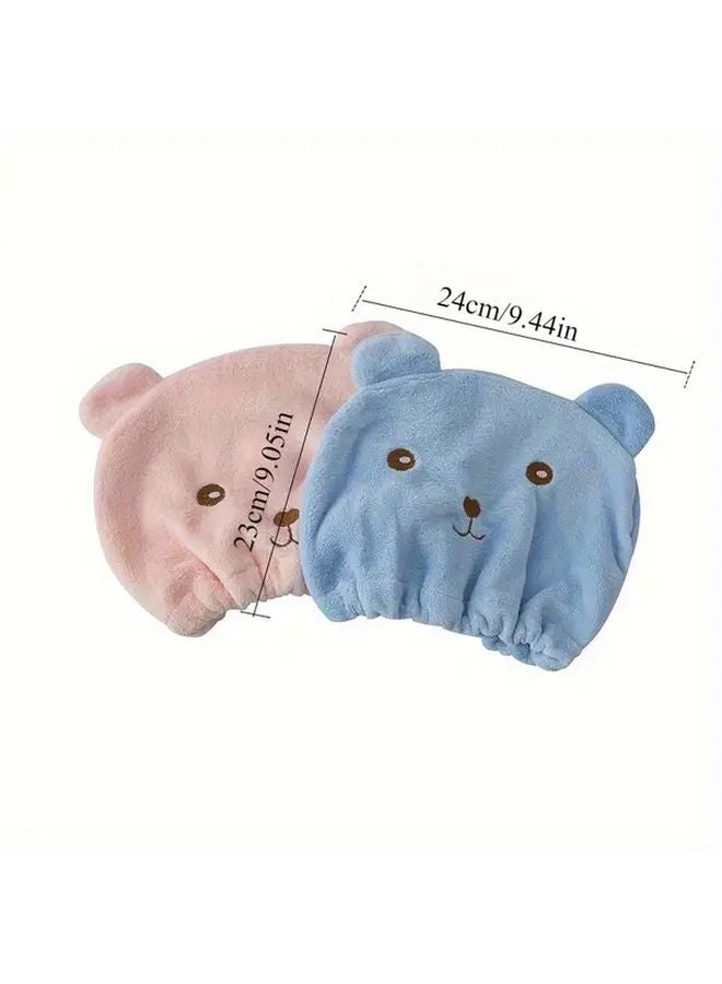 2pcs Cartoon Bear Quick Dry Hair Towel Cap Soft Absorbent Microfiber Hair Drying Cap - Image 4