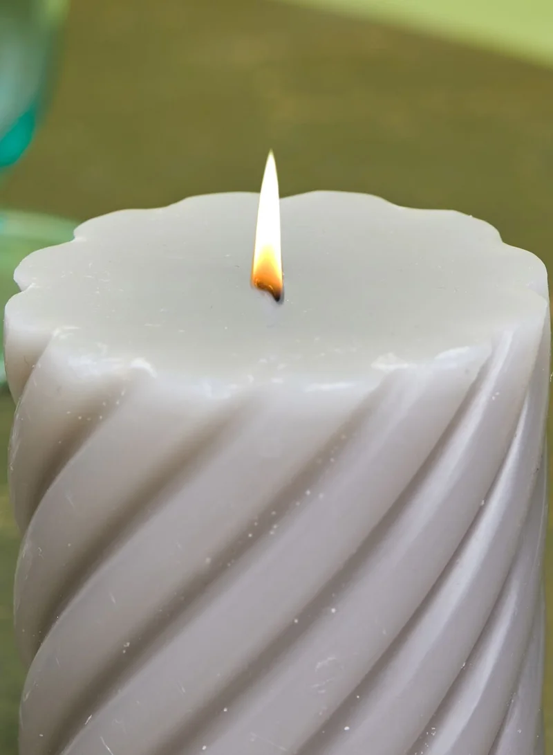 present time Warm Grey Medium Pillar Swirl Candle