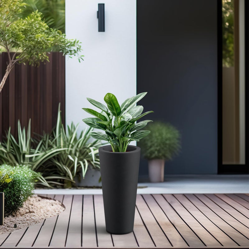 Kante Tall Concrete Planter (Set of 2), 15.8 Inch Height Large Pots for Indoor and Outdoor Plants, Black Finish with Painted Interior, Suitable for Home, Patio, Garden and Porch - Image 4