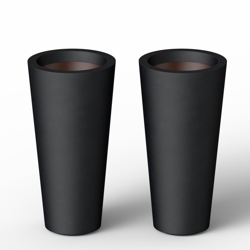 Kante Tall Concrete Planter (Set of 2), 15.8 Inch Height Large Pots for Indoor and Outdoor Plants, Black Finish with Painted Interior, Suitable for Home, Patio, Garden and Porch - Image 1