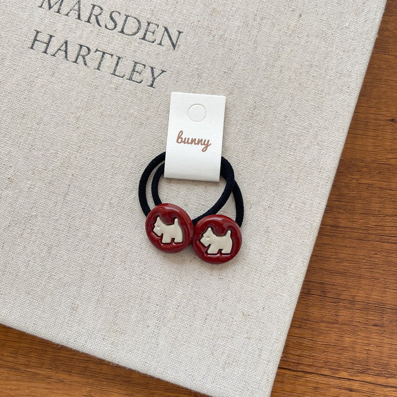 Loquat Burgundy Heart on Kids Hair Tie Puppy