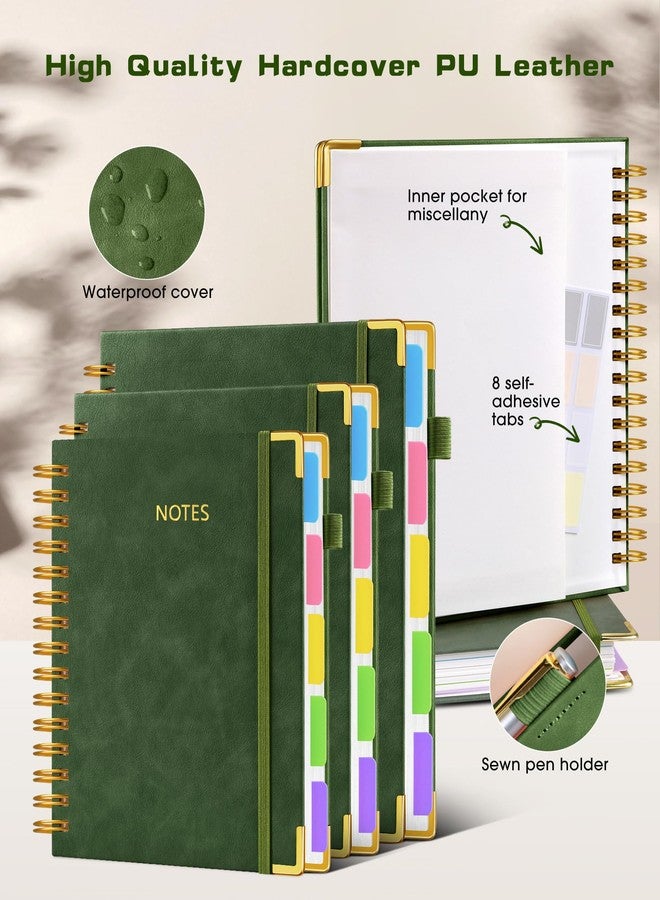 dilitego Hardcover Spiral Notebook 8.5"x11" Journal with Removable Dividers Tabs, 300 Pages Leather 5 Subject Notebook College Ruled, Large A4 Notebooks for Work School, Lined Journal for Women, A4 Green - Image 2