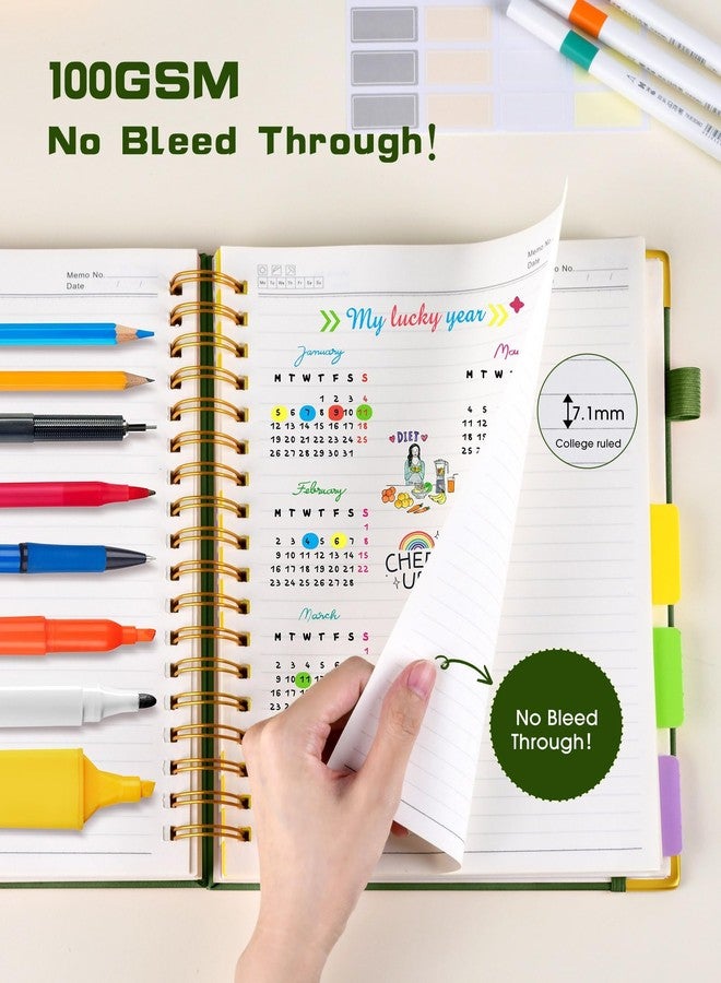 dilitego Hardcover Spiral Notebook 8.5"x11" Journal with Removable Dividers Tabs, 300 Pages Leather 5 Subject Notebook College Ruled, Large A4 Notebooks for Work School, Lined Journal for Women, A4 Green - Image 5