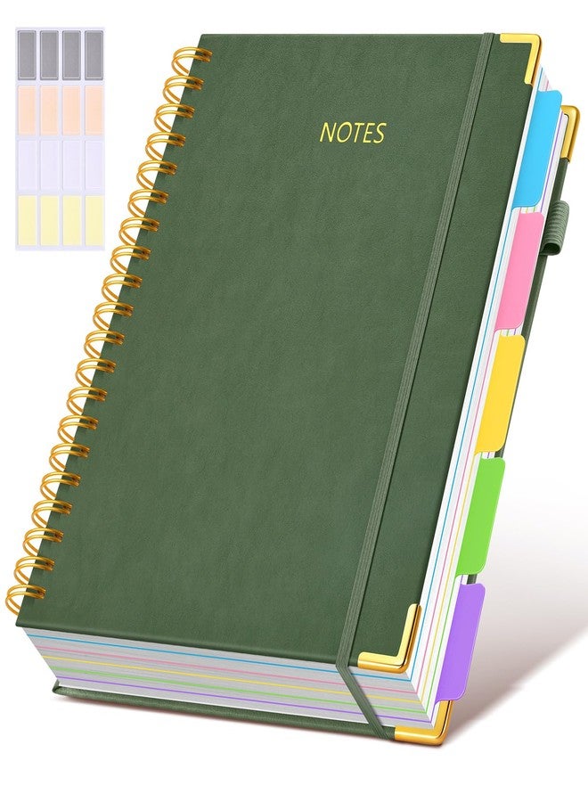 dilitego Hardcover Spiral Notebook 8.5"x11" Journal with Removable Dividers Tabs, 300 Pages Leather 5 Subject Notebook College Ruled, Large A4 Notebooks for Work School, Lined Journal for Women, A4 Green - Image 1